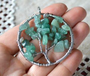 Tree Of Life Pendant Silver Green Aventurine Yoga Jewelry - sunnybeachjewelry