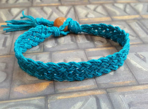 Woven Hemp Bracelet Flat Turquoise Blue - sunnybeachjewelry
